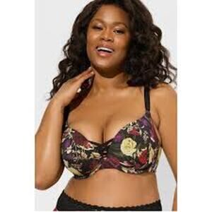 Torrid xo plunge push up bra in forest floral black Women's size 40DD underwire